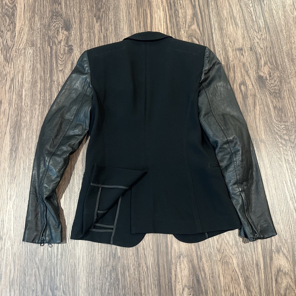 Rag & Bone Blazer Jacket Womens Black Lambskin Leather Sleeves Shawl Collar Sz 2 - Picture 8 of 10